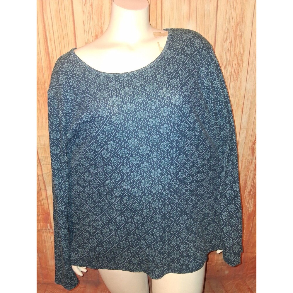 Time & Tru Navy Floral Long Sleeve Pullover Blouse Sz XXXL